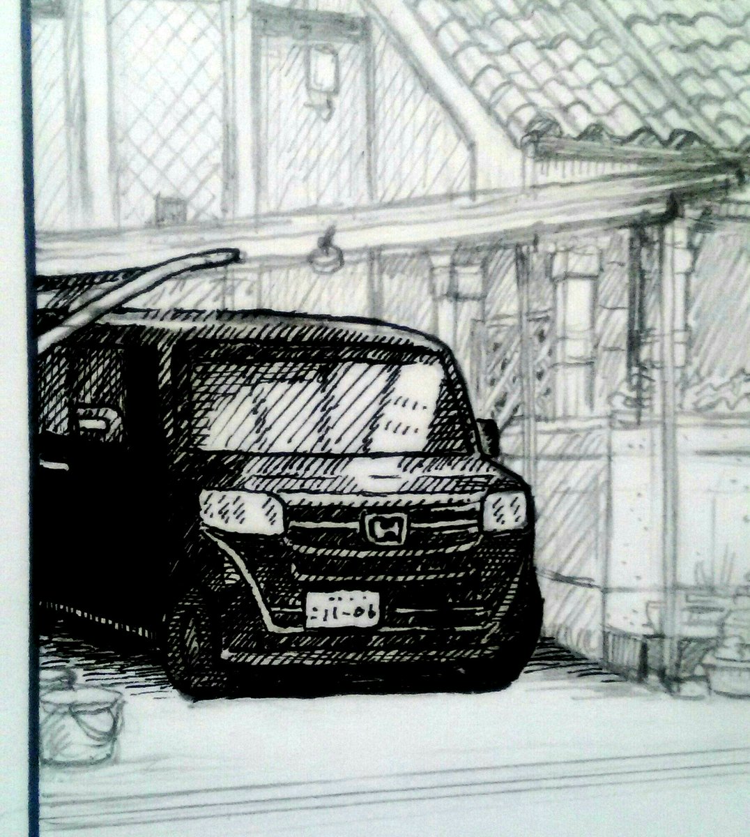 漫画、少しずつ描いてます。四角い車は好きだな。 