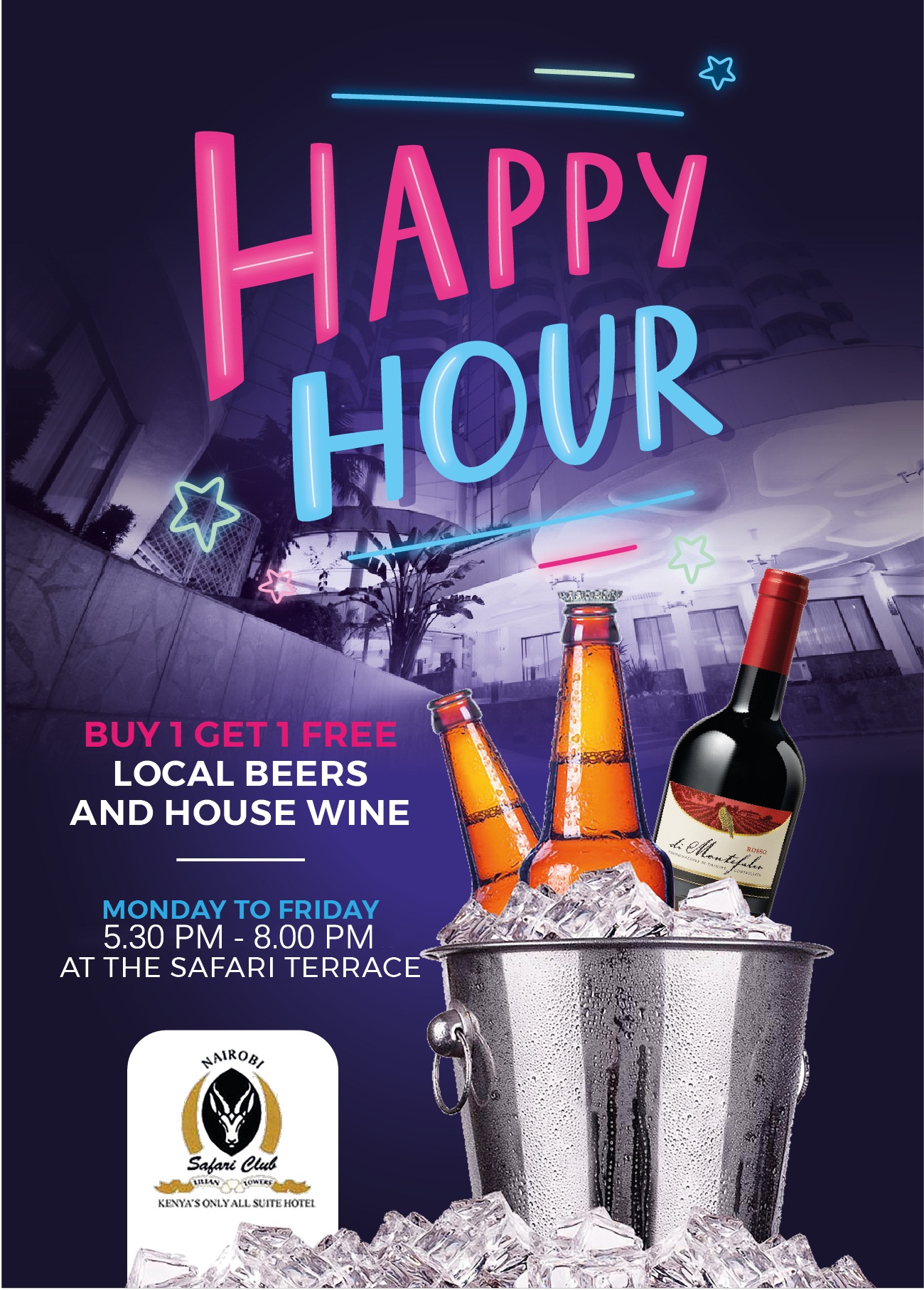 Nairobi Safari Club on Twitter: "Join us for Happy Hour every weekday from  5.30p.m to 8.00p.m.and try out our new delicious Finger Food Menu as you  enjoy your drink. #Happyhour #Drinks #Food #
