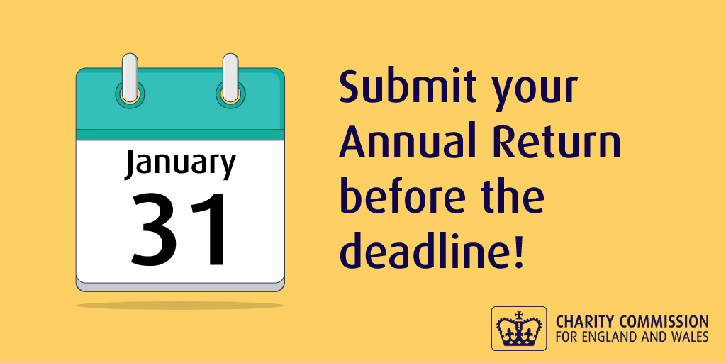 ChtyCommission's tweet photo. If your charity's Annual Return is due on 31 January use your #TuesdayMotivation to make a start now!

Find out what you need to do: https://t.co/CbOkFqWczn

#TuesdayThoughts  #Trustees https://t.co/Jv6XrWklf3