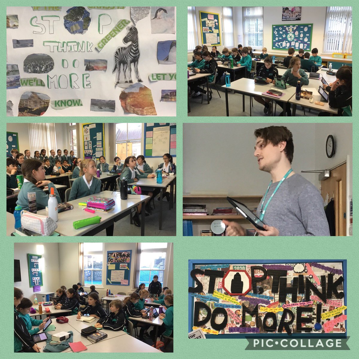 SPFJuniorSchool's tweet photo. Y6 theme โStop, Think, Do More!โ well under way. Now learning about podcasts and planning their own. Listen out for them soon on the Y6 Blog! #sustainability #CollaboratingCreatively #ThinkingToolkit @SPFSchools https://t.co/XQkiQkBfJM