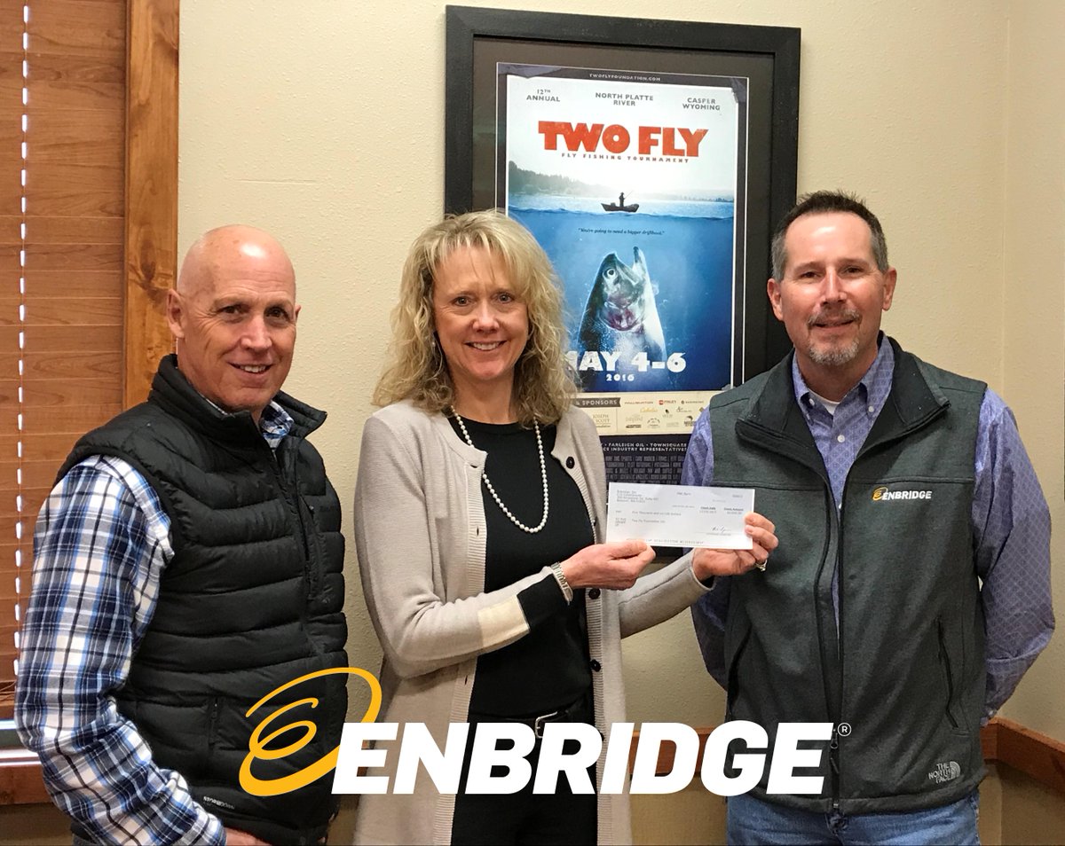 WYOBA's tweet photo. WBA member @Enbridge​ recently gave the Two Fly Foundation​ a $5,000 community investment check. Mike Graham, operations manager of the Express Platte, presented the check to Cary Brus and Kim Devore, board members of the Two Fly Foundation. https://t.co/g04uYZRRbZ