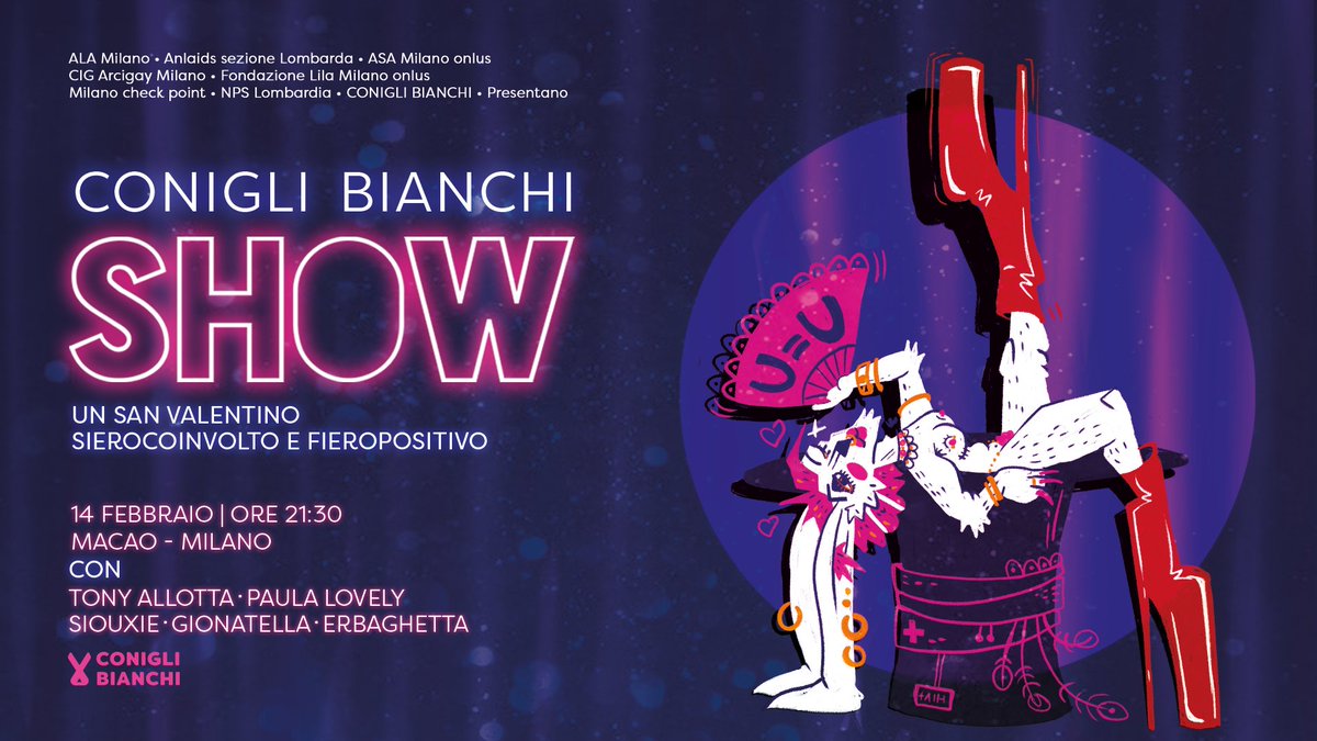 Il 14 febbraio portiamo il nostro artivismo contro la #sierofobia per la prima volta a #Milano, a <a href="/MacaoTwit/">MACAO</a>  per un #ConigliBianchi SHOW e un #SanValentino Sierocoinvolto e Fieropositivo! 

Siate curios*, siate Alice! 
#UequalsU
#ARTivismAgainstSerophobia
facebook.com/events/1021093…