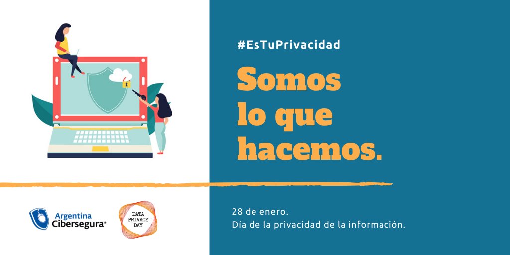 arg_cibersegura's tweet photo. ¿Sabías que hoy es el día de tu privacidad? Cada 28 de enero, mundialmente se celebra el Día de la privacidad de la información con el fin de concientizar y promover las mejores prácticas para la protección de datos personales. ¿Por qué? ¡Lee este hilo! #DataPrivacyDay https://t.co/MQ0x8JAA6v