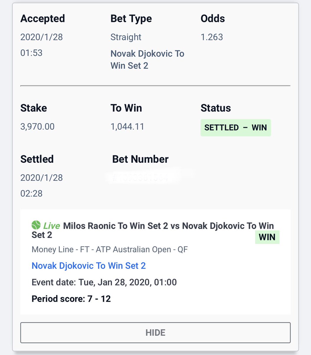 The_Bizzle23's tweet image. Thanks Djokovic #StraightSets 

#AusOpen #AustralianOpen2020 
#GamblingTwitter #sportsbetting