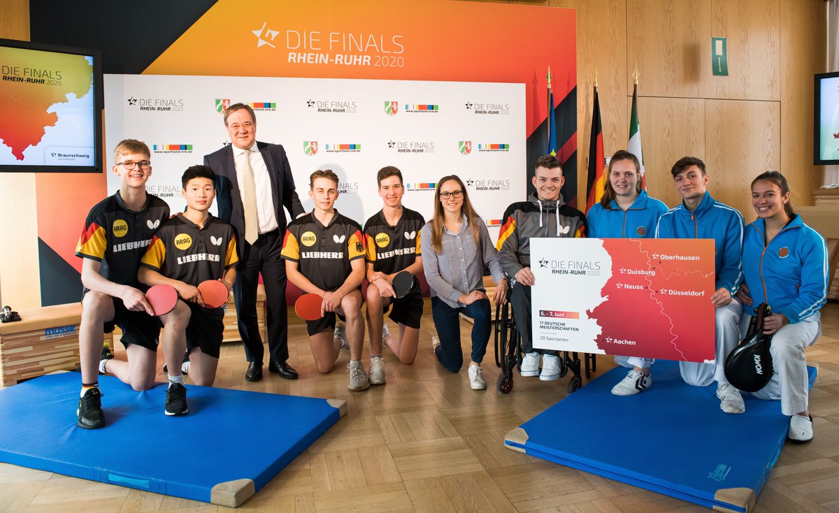 landnrw's tweet photo. "Die Finals Rhein-Ruhr 2020 sind ein weiterer wichtiger Baustein auf dem Weg zu einer möglichen Bewerbung für Olympia 2032." Ministerpräsident @ArminLaschet bei der Vorstellung des Programms der Multisport-Meisterschaften #Finals2020 am 6./7. Juni 2020 in #NRW. #FinalsRheinRuhr https://t.co/7975JvILtI