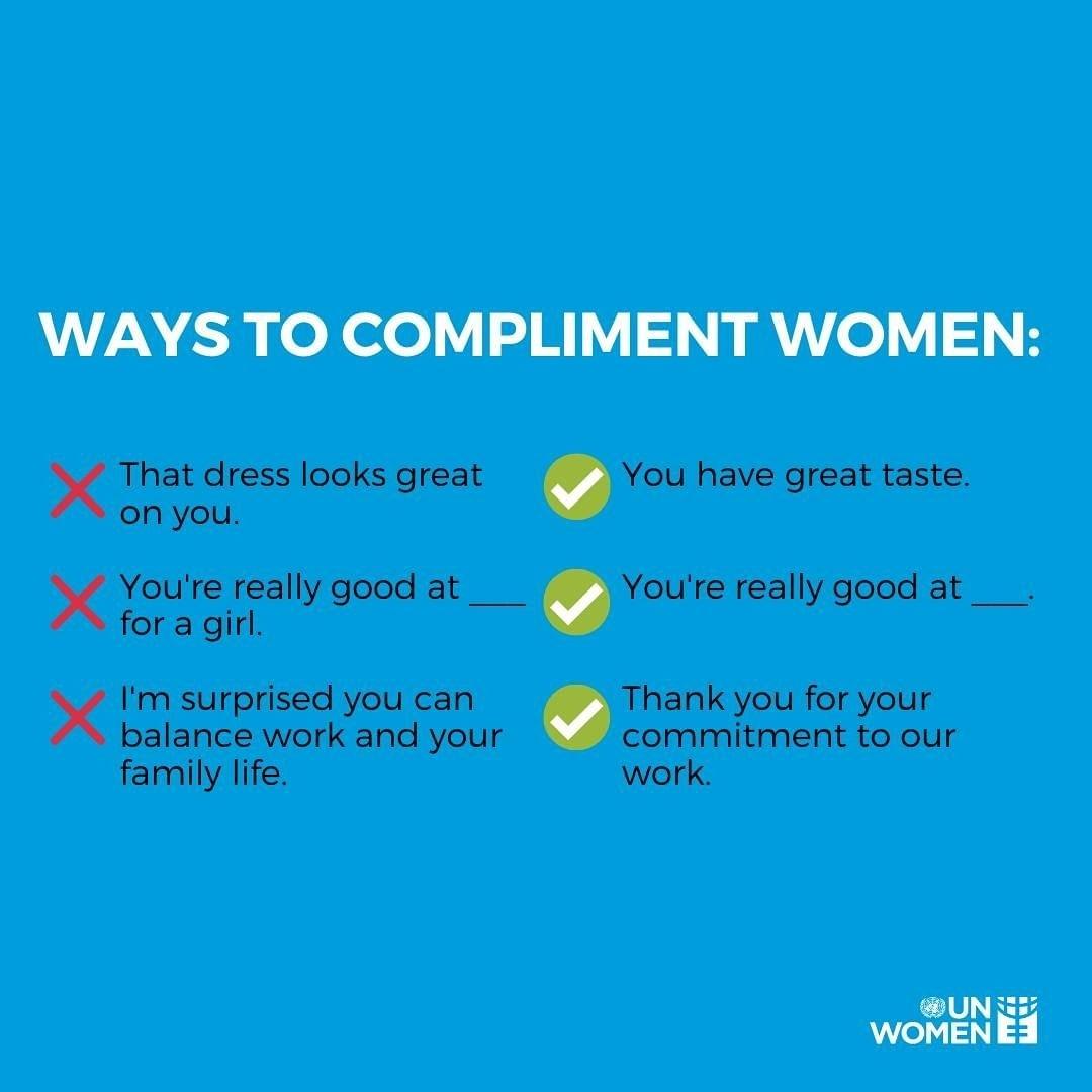 Wimbiz's tweet photo. Ways to compliment women! Let's eliminate sexist language in the workplace. 

Share some more we should all know and learn from in the comment👇

#WIMBIZ #WIMBIZNG #WIMBIZ2020 Reposted from @UN_Women https://t.co/9xMWtqP7vS