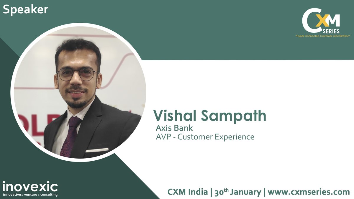 CxmSeries's tweet photo. We are excited to announce Vishal Sampat, AVP - Customer Experience of @AxisBank as a speaker at CXMSERIES India.

CXMSERIES 2020 | Jan 30th 2020 | Courtyard by Marriott Bangalore

To know more &amp; participate:https://t.co/jQsROEhBhQ
Whatsapp: https://t.co/HVUkVzgMZk

#CX #cxm https://t.co/umXPzvFwQt