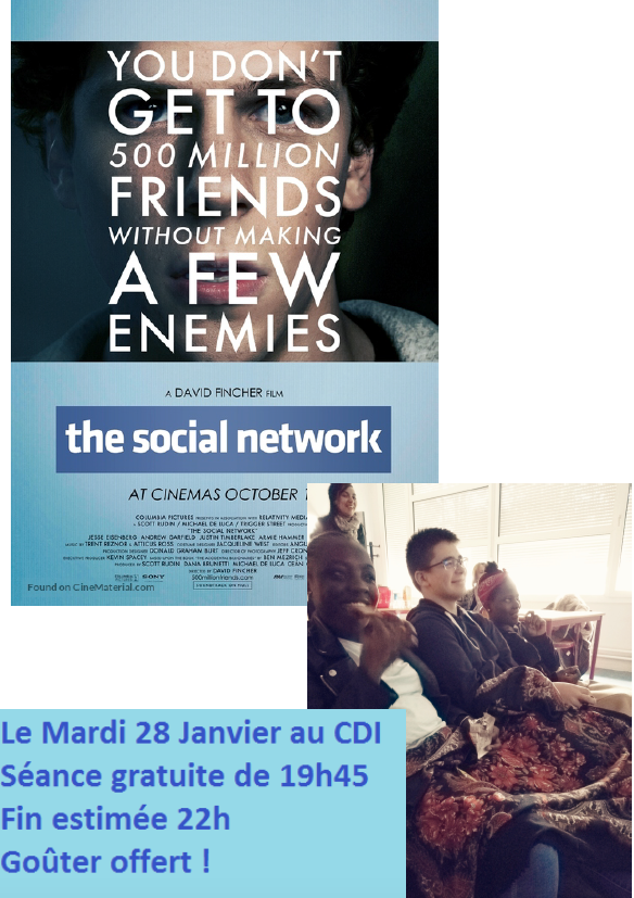 lycBlaisePascal's tweet photo. N'oubliez pas la projection du ciné-club ce soir à 19h45. Le film projeté sera "The Social Network" de David Fincher. https://t.co/jCLLhEyEnr