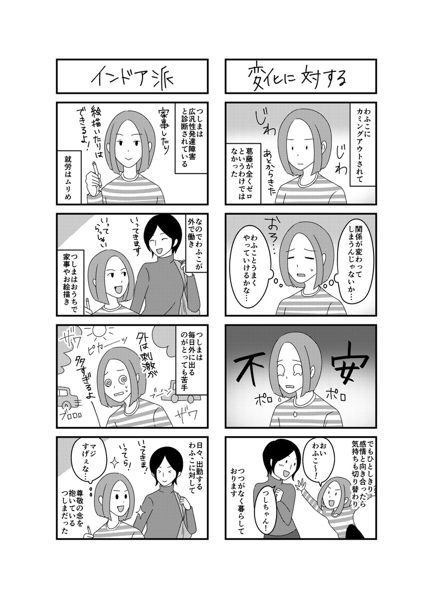 「夫は実は女性でした」の四作目を描きました。
#コミックエッセイ #LGBT #四コマ漫画 