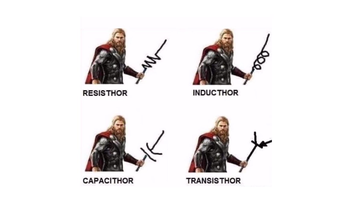 OfficialPiLover's tweet photo. 😂😂 #resistor #inductor #capacitor #transistor #Thor #PiLover https://t.co/RF0dQmqLLu