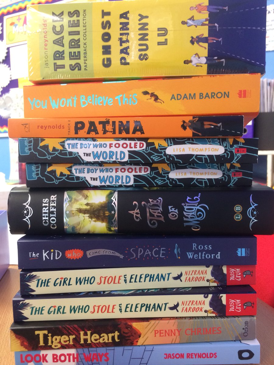 mvprimaryschool's tweet photo. Keeping our Y6 books topped up. The children asked for #patina and #sunny from @JasonReynolds83 @_KnightsOf as they loved #ghost. They also wanted @chriscolfer #taleofmagic and are super excited to get it. Finally @AdamBaron5’s follow on book has been requested as the class read. https://t.co/tvHRUirYwz