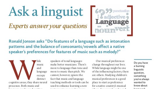 Babelzine's tweet photo. Do intonation patterns in our native language affect our musical preferences? Babel asks a linguist

https://t.co/2iVgomp9H2 https://t.co/bjdVlUJ0Xb