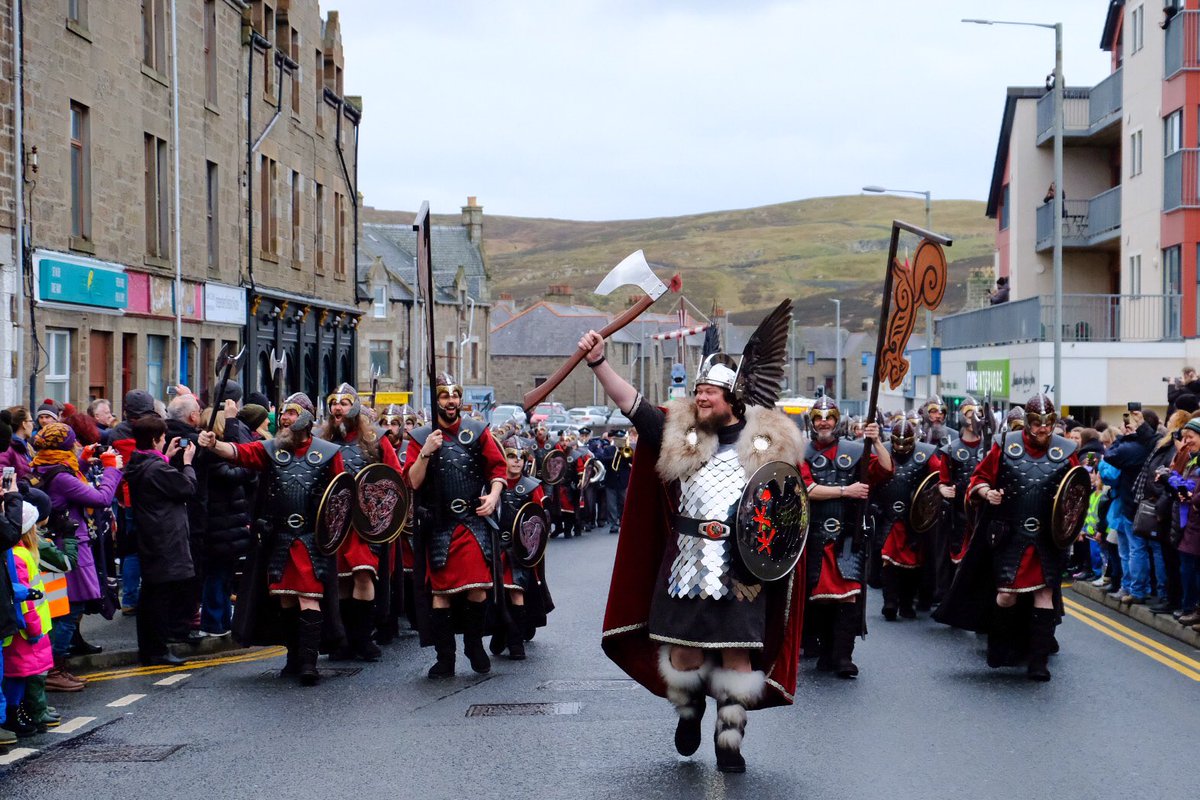ShetIslandsCll's tweet photo. Just another quiet Tuesday morning at the end of January... Guizer Jarl Odin “Lord of the Gallows” leads his squad through the streets of #Lerwick 🔥 #UpHellyAa #UpHellyAa2020 #Shetland https://t.co/5vQ6emrIQj
