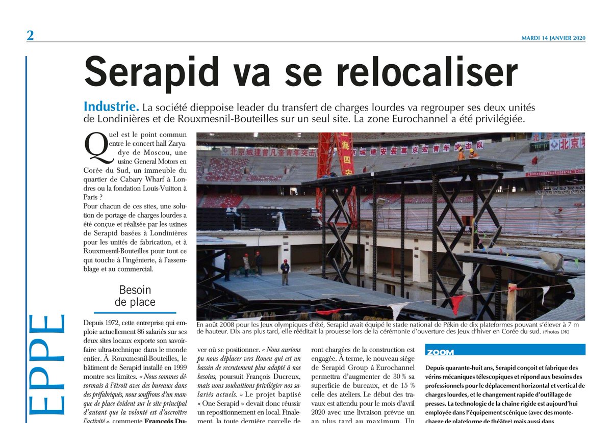 Article SERAPID à lire dans le journal Paris Normandie du 14 Janvier 2020.
Article sur le futur déménagement M.François DUCREUX, Directeur Industriel de SERAPID France.
A lire sur notre site Internet : bit.ly/37CRz5m