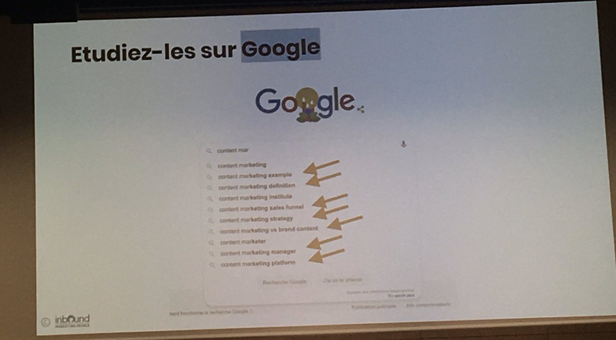 #contentmarketing une des étapes pour rédiger des contenus qui vont vendre ? Analysez les recherches des internautes sur Google et YouTube liées à vos thématiques phares pour viser juste ! #IMF20 <a href="/trupheme/">Stéphane Truphème</a>