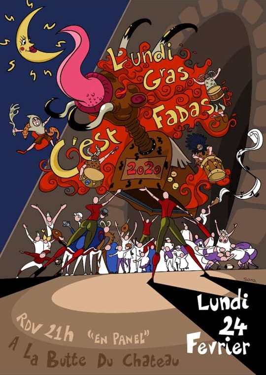 FadasDuTamarou's tweet photo. L’association est fière de vous présenter l’affiche de la 15ème édition du Lundi Gras. Nous avons aujourd’hui une pensée émue pour les 11 fondateurs qui, un soir du 27 février 2006, se sont dit « et pourquoi pas ? » #LGFadas2020 #Carnaval #TousEnPanel https://t.co/5TMELio4ng