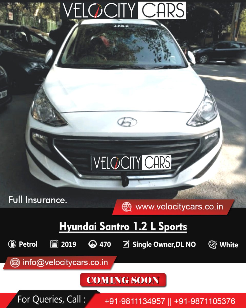 VelocityCars9's tweet photo. 2019 Hyundai Santro 1.2 L Sports 

Details:-
⛽Fuel Type: Petrol
🚘KM Done: 470
👨‍💼Owner Sr No: 1st Owner, DL NO

☎@9811134957
☎@9871105376

#cars #sales #carsale #salemycaronline #carinsurance #carrenewal #insurance #delhi #noida #gurgaon #Ghaziabad #resalecar #carloans #newcar https://t.co/Wp31JovJX4