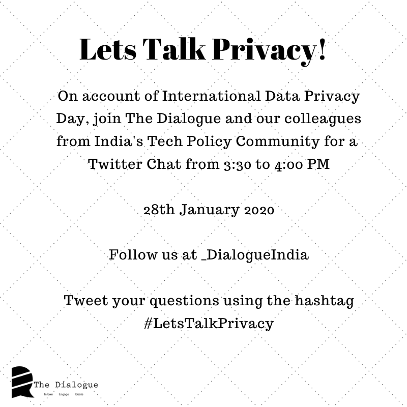 _DialogueIndia's tweet photo. How can we spread awareness around privacy hygiene in India? What are the tools and processes we can drive to get there?

#DataPrivacyDay2020 #LetsTalkPrivacy 

@Shshk @sarvjeetmoond https://t.co/28ytas18mO