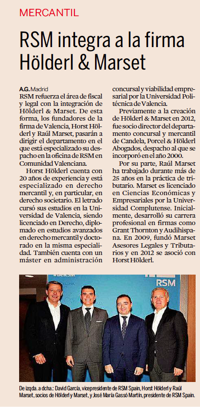RSM_es's tweet photo. #RSMSpain integra a la firma Hölderl &amp; Marset para reforzar el área #FiscalLegal en la Comunidad Valenciana #HelloRSM vía @expansioncom https://t.co/CRbEfP7uah