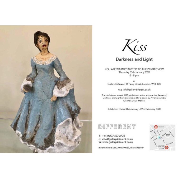 Delighted that ‘it started with a kiss’ 1 and 2 are to be part of Kiss 2020 <a href="/G_Different/">Gallery DIFFERENT</a> Join is at the PV Thurs 30th Jan 6-8
Kiss invited artists exploring the themes of darkness and light inspired by a poem by American writer Glennon Doyle Melton Exhibition Jan 30 - 22 Feb
