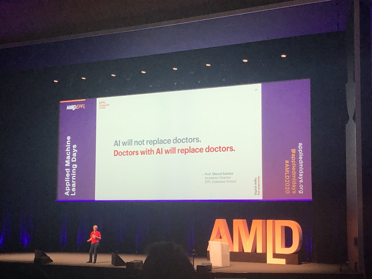 KristinaJonkuv's tweet photo. “AI will not replace doctors. Doctors with AI will replace doctors.” @marcelsalathe #AMLD2020 https://t.co/A2X4imwJUM
