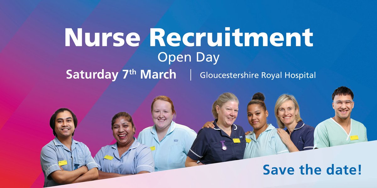 gloshospitals's tweet photo. SAVE THE DATE! We’re holding our Nursing Careers Fair and Open Day on Saturday 7th March. Don’t miss it! More information coming soon... https://t.co/nbe4BTXhRg