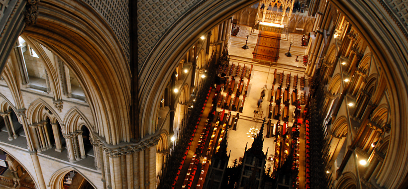 A birds-eye  view of Lincoln Cathedral's nave