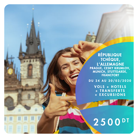 mytunisie's tweet photo. République Tchèque, Prague, Cesky Krumlov, Munich Stuttgart &amp; Francfort du 24 au 30 Mars 2020 - Voyage Vacances Mars 2020 - 06 Nuits / 07 Jours à 2500 dt (possible par facilité) Pour réserver en ligne ➡ https://t.co/Yyq0sqsBjM
Info 94 686 940 / 71 798 644 https://t.co/7Dev7XlyrK
