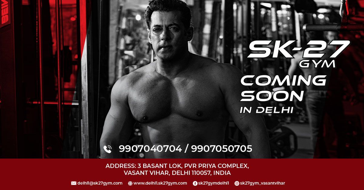 Salman Khan's first gym SK27 is coming to Delhi, and we can't keep calm!!!
So, what are you waiting for? Grab your gym gears and be ready to sweat. 
For advance booking or any query, call us at 9907040704/ 9907050705 or email us at delhi1@sk27gym.com.
#BeingStrongIndia #SK27Gym