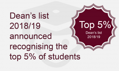 Dean's list 2018/19 announced recognising the top 5% of students