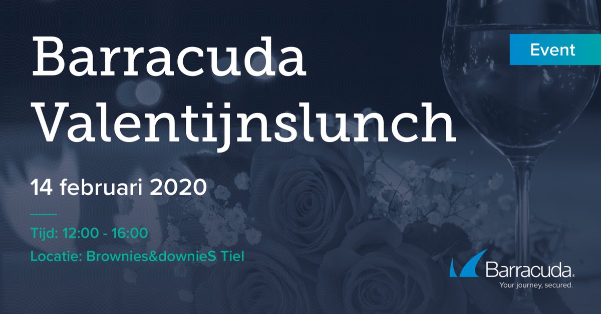 Op 14 februari organiseert Barracuda een valentijnslunch. Klik op onderstaande link om je aan te melden en voor meer informatie.

ow.ly/2oEW50y33zZ