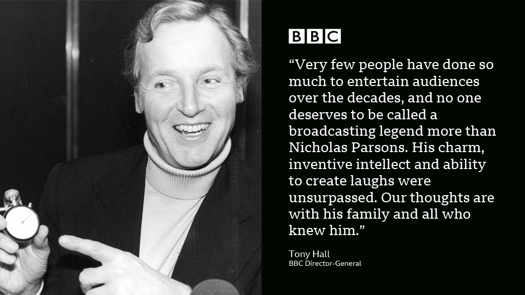 bbcpress's tweet image. Tributes paid to &apos;broadcasting legend&apos; Nicholas Parsons who died this morning aged 96: bbc.in/2GwDp9U