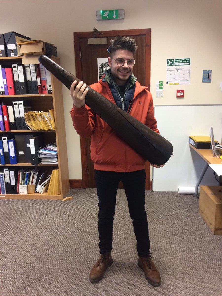 Scotmaritime's tweet photo. our curator @MrMatthewMoran with a recent donation - we think it's a fid for splicing ropes, but at over a metre long it's the biggest one we've ever seen! What do you think? #FiddleMeThis https://t.co/c5lzQaigir