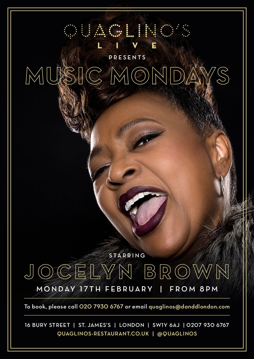 Come see <a href="/joyceeb/">Jocelyn Brown</a> perform like at @quaglinos Monday 17 Feb!