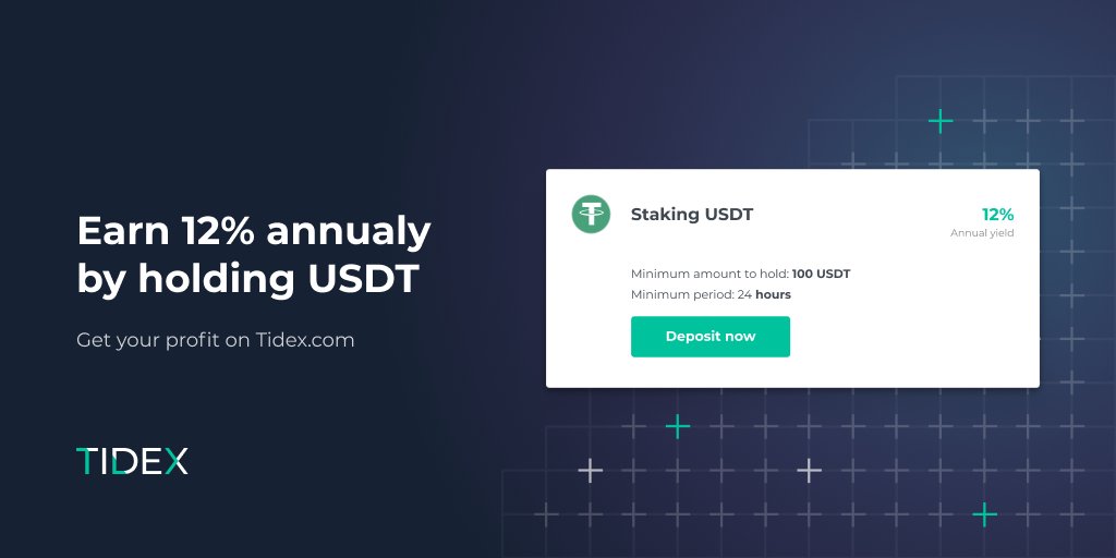 Tidex_Exchange's tweet image. 📢💥Dear users! 
We are happy to announce a new service on Tidex!
USDT staking with 12% annual yield.
Unique staking algorithm based on @neutrino_proto and $USDN
High profit and daily withdrawals on Tidex! 
Join! 🚀
tidex.com/exchange/staki…
#TIDEX #TIDEXstaking $TDX $USDT