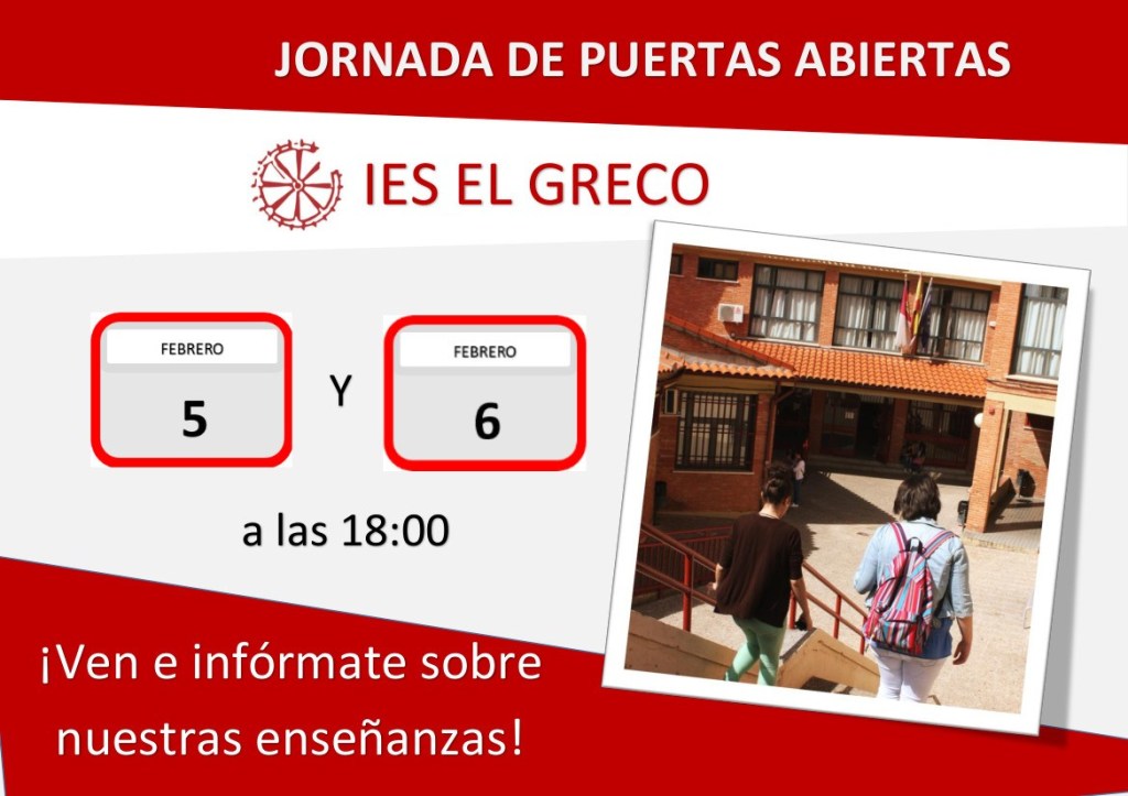 IESElGreco's tweet photo. JORNADAS DE PUERTAS ABIERTAS EN EL IES EL GRECO https://t.co/751r4CcTzl https://t.co/rJpOZcFdRz