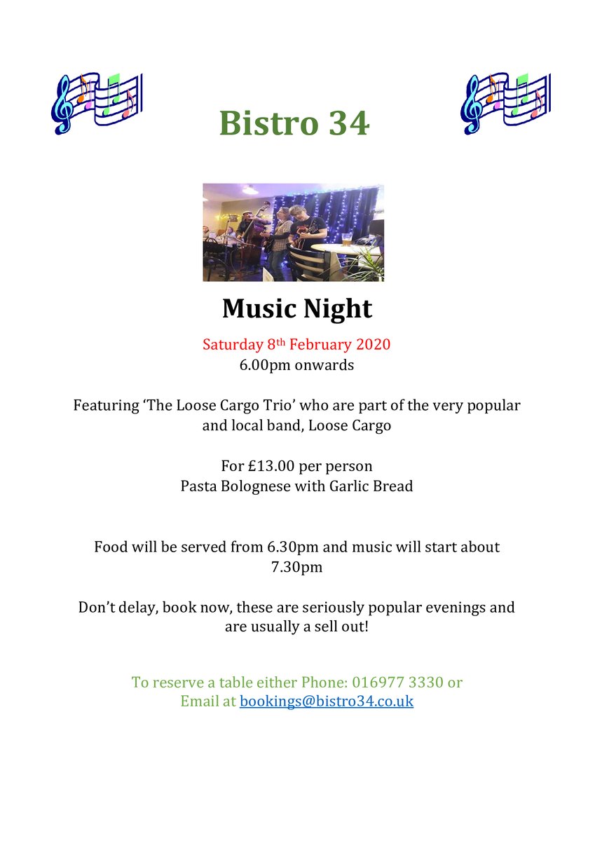 We still have places available for the next Music Night. Fantastic music, food and banter. Can't get better!