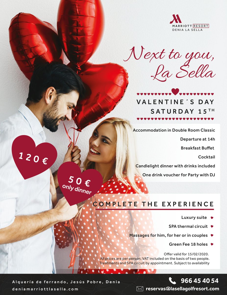 💖Valentine's Day💖 is coming and we have prepared the perfect plan to celebrate with your couple.
Don´t miss this unique opportunity.
We wait for you!
 marriott.com/hotels/hotel-d…
 
#Denia #Marriott #SanValentin #ValentinesDay #MarriottValentines #Love #escapada