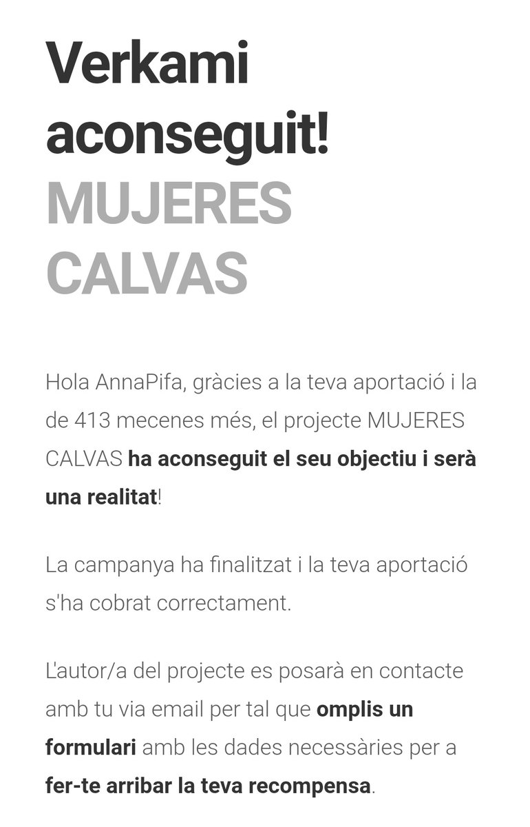 Què feliç, amiga <a href="/SndraSan/">Sandra Román Peñalba</a> 💜

El projecte <a href="/mujerescalvas/">Mujeres Calvas | Documental</a> serà una realitat. I jo tindré dues entrades per la preestrena 🎟️ hehe 😏