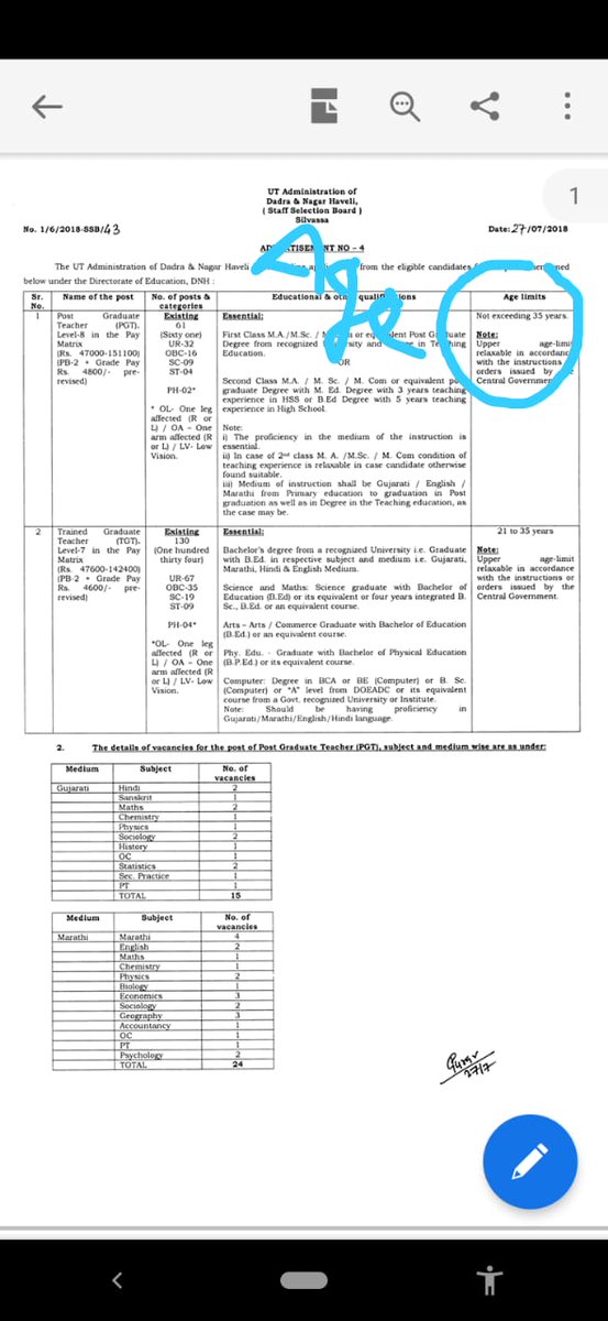 MKumar_91's tweet photo. @prafulkpatel, Respected sir,SSB DNH advertisement of PGT,TGT&amp; PRT few day. But Age Criteria Reduced from 35 Year to 30 Y,it is illogical according to to duration of completion of degree. In 2018,it was 35 year,but this year only last age 30 year. PL do needful act on this issue. https://t.co/PhAs5rbnFd