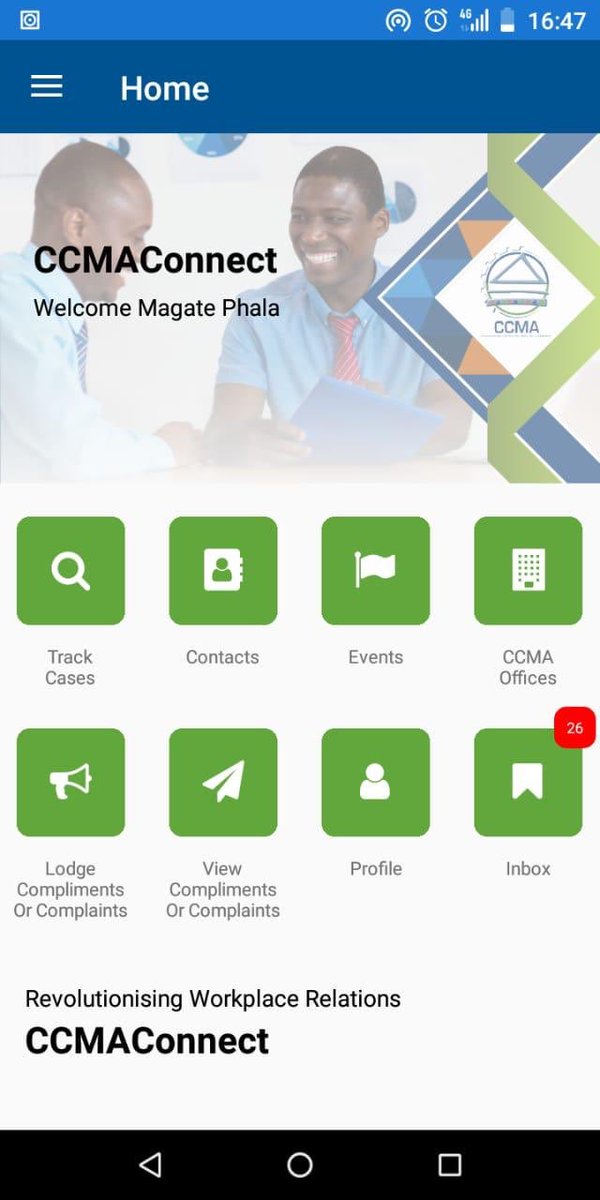 labourguide's tweet photo. CCMA Launches CCMAConnect (mobile application
The CCMA has as launched its mobile application, named the CCMAConnect, which enables Users to connect with the CCMA in a more convenient and quicker way, at any time of the day.

CCMAConnect is downloadable from android and iOS. https://t.co/UquKGDFJZs