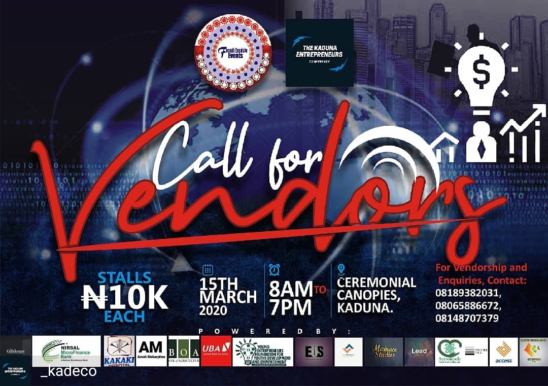 FeenahNafeesah's tweet photo. @_Kadeco - The upcoming entrepreneurs' conference is a great opportunity for businesses to showcase and sell their products and services, network with customers, and observe recent market trends and opportunities.
#kadec20
Limited Stalls Available 💯💯 Each Stall is N10,000 https://t.co/SEeE2RIgcc