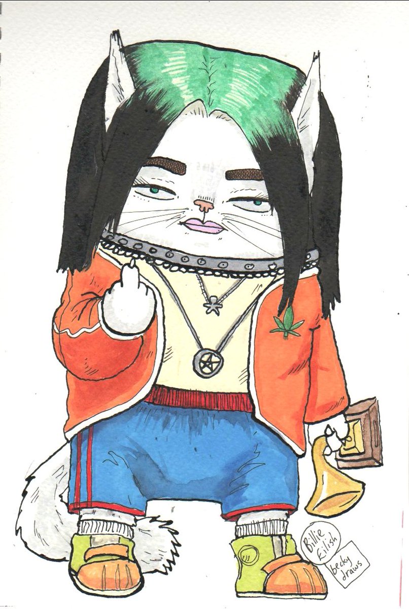 BeckyDraw5's tweet image. #BillieEllish won some #grammies ! Here she is as a cat. Duh.