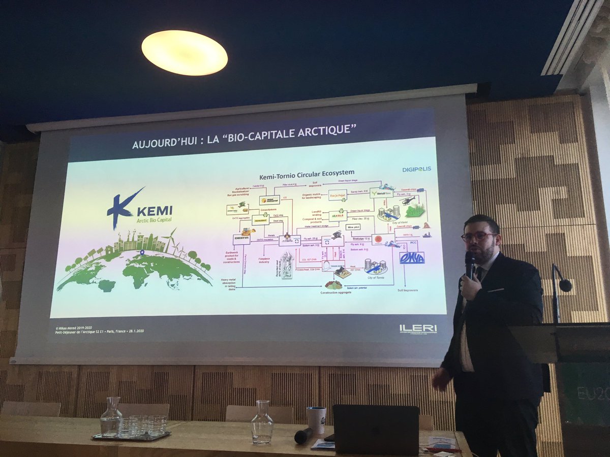 Finalement, Mikaa Mered @FranceArctique du <a href="/ClusterPolaire/">Cluster Polaire Français</a> Français nous a donné une vue d’ensemble de l’économie circulaire en #Arctique avec quelques exemples provenant de Finlande  comme Kemi-Tornio ❄️