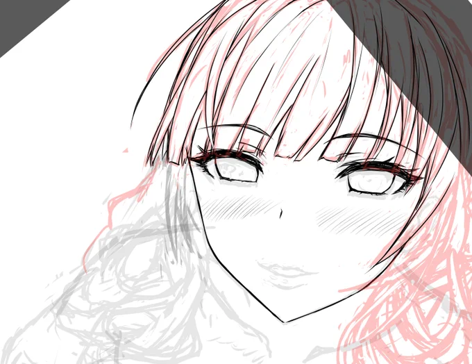 ペン入れ中……
この絵はパイズリしるところです。
やはり板タブよりちょっと線の表現変わる……
思ったところに線が引ける。 