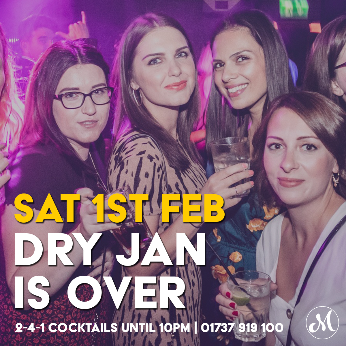 MishikoReigate's tweet photo. This Saturday is the day a lot of us have been waiting for... the end of 'Dry Jan' 🎉

We have 2-4-1 Cocktails until 10pm to help get your night started so if you're out for dinner and out with friends be sure to pop in.

For table bookings call 01737919100 https://t.co/JsvEr2MQth