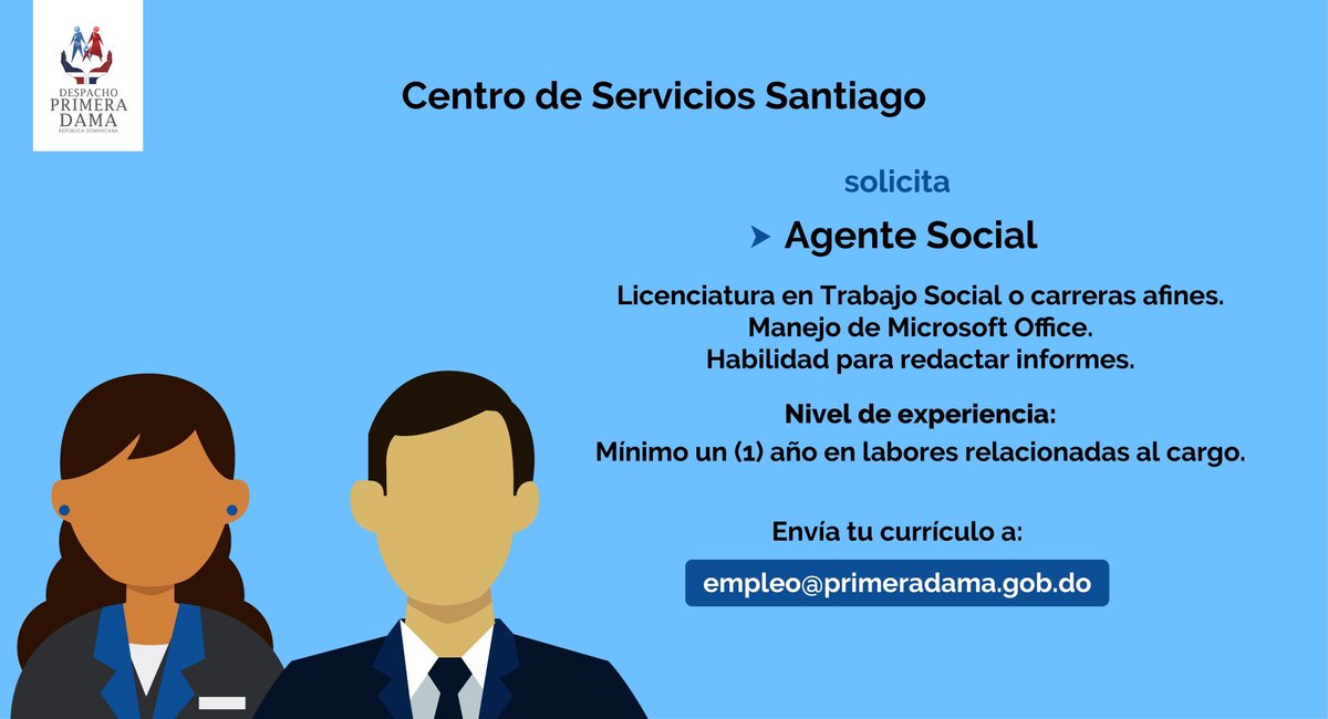 GestionCandidaM's tweet photo. [VACANTE] ¿Te interesaría formar parte del equipo de colaboradores del #DPD en #Santiago? Estamos buscando #AgenteSocial. https://t.co/r5rAkW1XI9