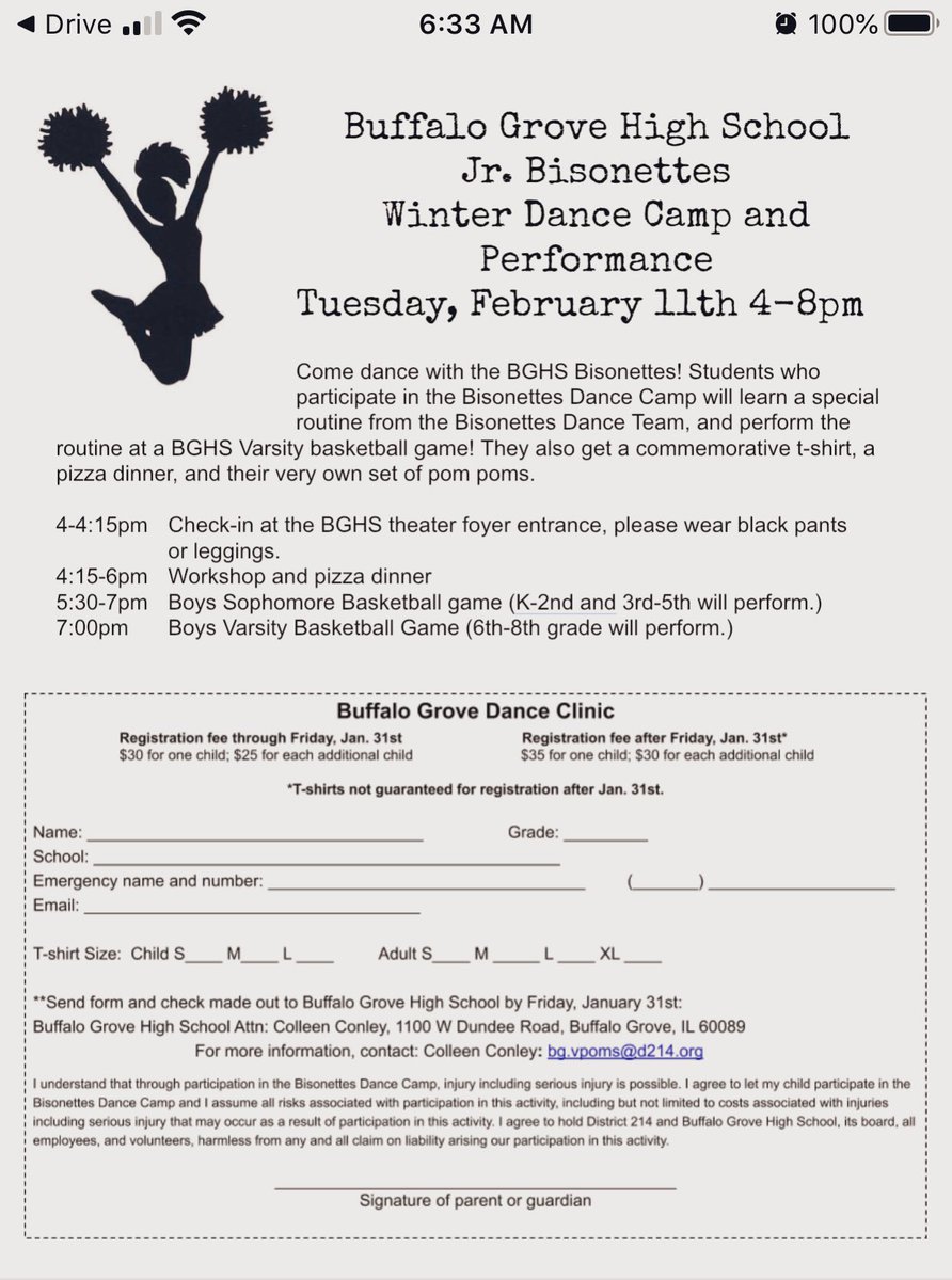 BghsPoms's tweet photo. Come dance with the Bisonettes! Our Jr. Bisonettes dance camp will be held Tuesday, February 11th! Use this link to print the registration form.  https://t.co/2aMjJp0d7U https://t.co/9ZP3YiR9mJ
