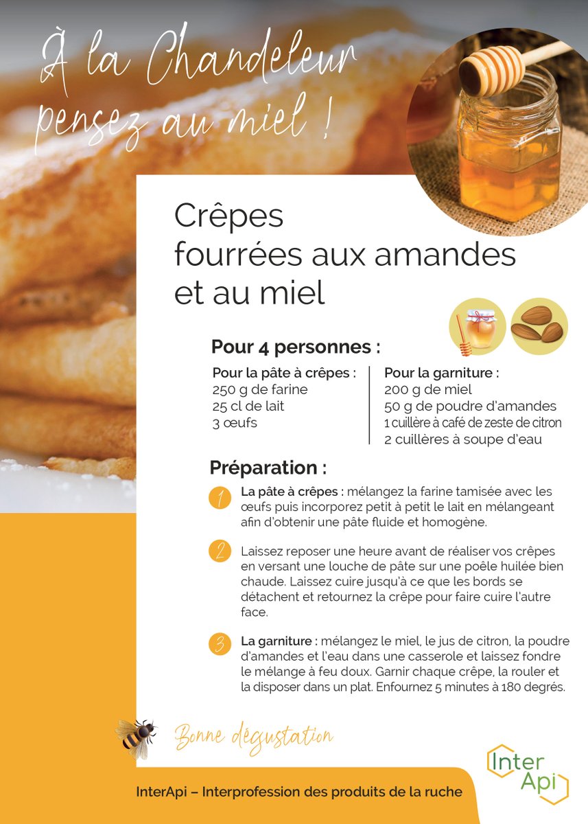 UNAFapiculture's tweet image. A la #chandeleur, pensez au miel! 🥞🍯
#Interapi #miel #crêpes 
bit.ly/2GwJ1kI