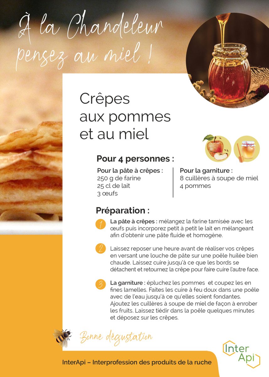 UNAFapiculture's tweet image. A la #chandeleur, pensez au miel! 🥞🍯
#Interapi #miel #crêpes 
bit.ly/2GwJ1kI